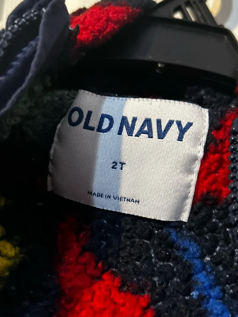 Old Navy Red, Blue and Black Sherpa Dinosaur Zip Jacket